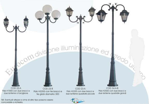 Pali in allumino con corpi illuminanti
